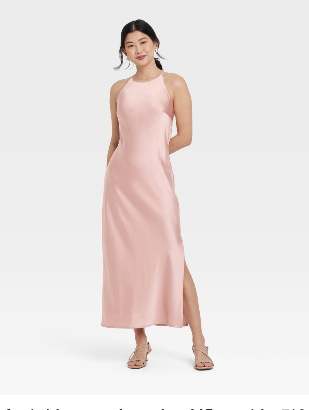 A New Day Pink Silk-Feel Halter Maxi Dress XL